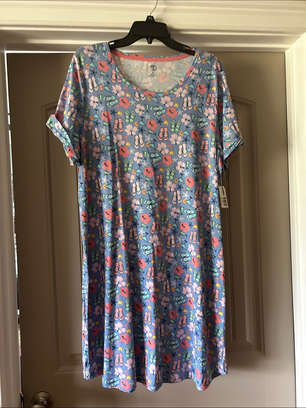NWT New Direction Blue Floral & Flip-Flop Print T-Shirt Dress